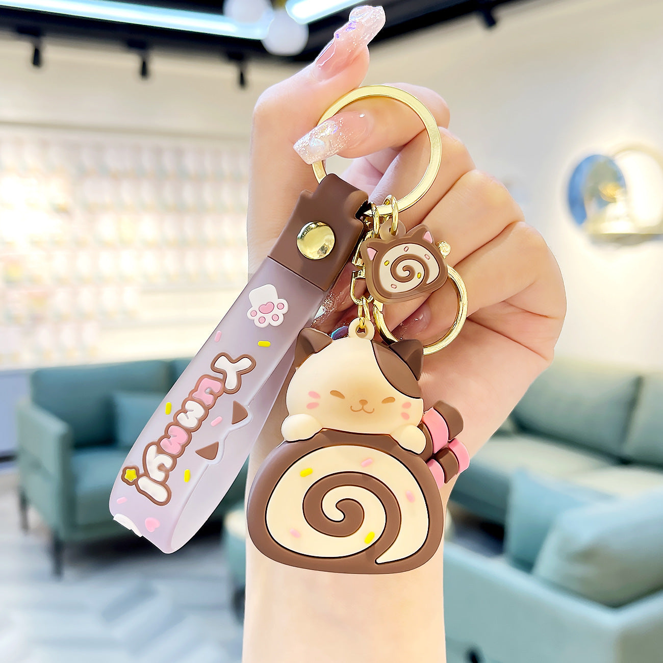 Wholesale Cat Cat Cake Roll PVC Keychain